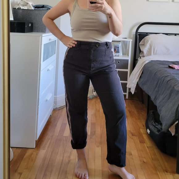 Anthropologie / Tapered Side Stripe Pants / 6 / Black / Embroidery - Picture 2 of 7